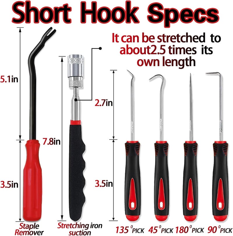 Keze 15Pcs Carbon Steel Precision Pick & Hook and Trim Removal Tool Set with Scraper and Magnetic Telescoping Tool Kit for Remove Automotive Electronics Maintenance Hoses Gasket Hand Pick Up Tools - Image 3